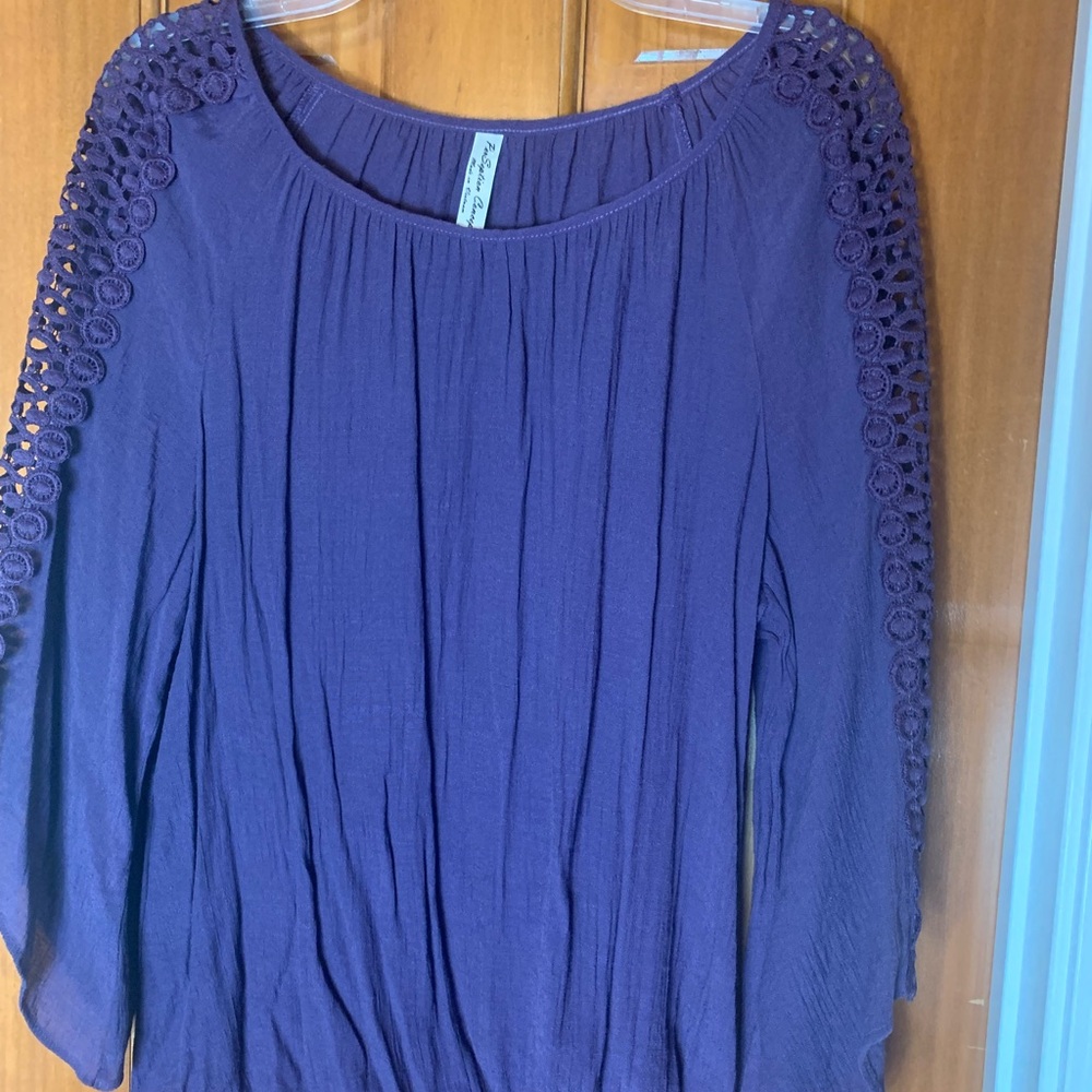 PerSeption Concept Deep Purple Blouse with low side tie waist EUC